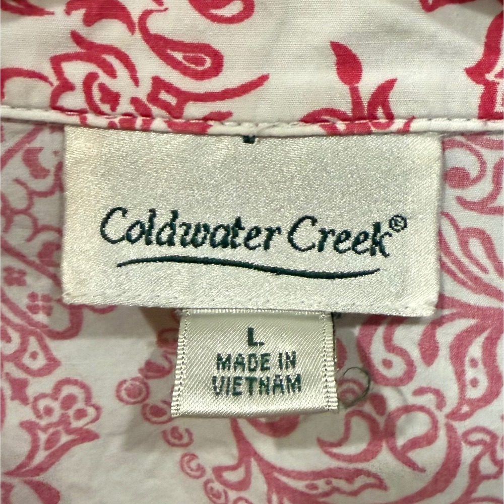 Coldwater Creek Women's L Pink White Paisley Print Button Down Shirt Long Sleeve - Picture 2 of 7